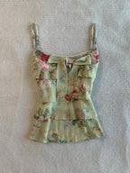 Sexy Tank Top Floral Print Y2k 90s Sweet Women Vintage Harajuku Coquette Basics Crop Top Bow Slim Summer Sling Punk Backless Tee
