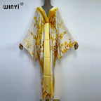 WINYI 2022 Summer Sexy V-Neck Dress Women long Sleeve Club Party Silky elegant Long Dresses boho Beach Cover Up Casual kaftan