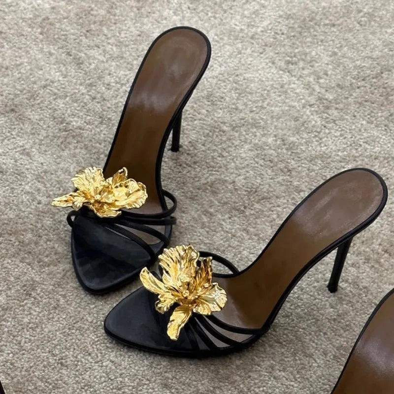 Gold Carved Floral Heels
