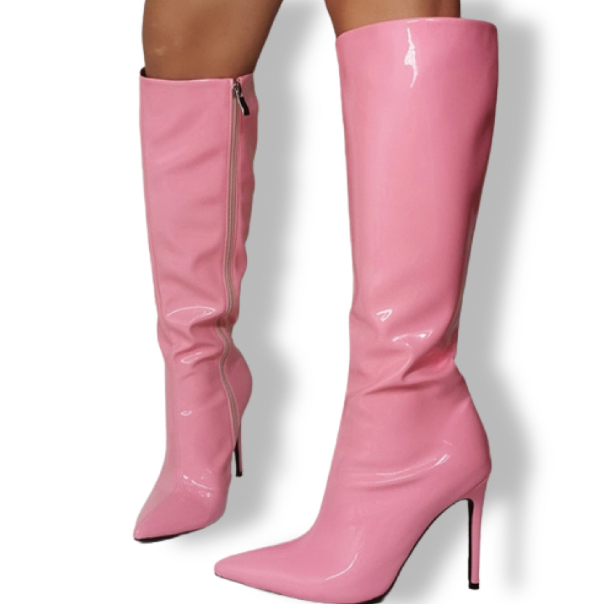 PINK KNEE-HIGH STILETTO BOOTS