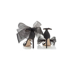 LACE BOW OPEN TOE HEELS