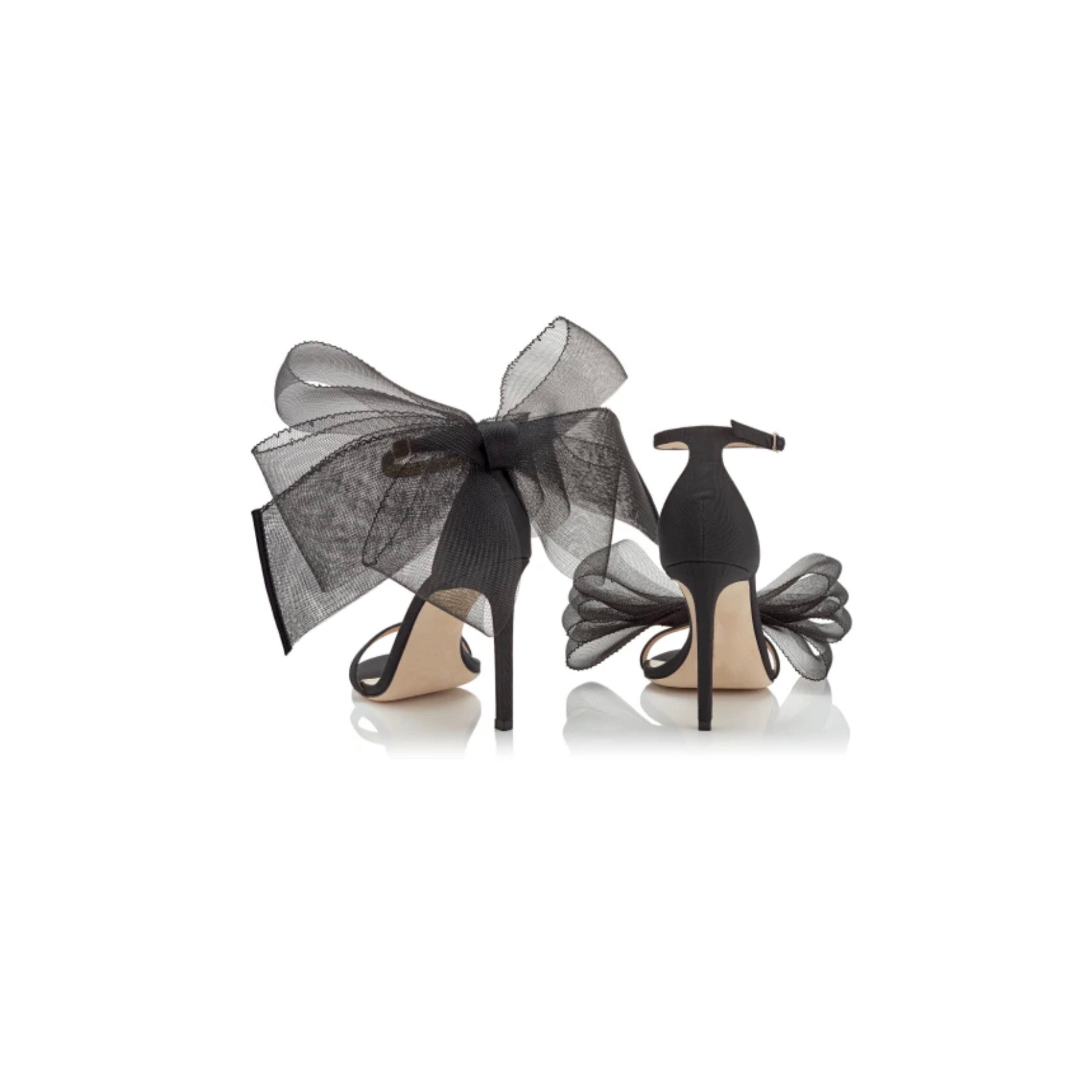 LACE BOW OPEN TOE HEELS