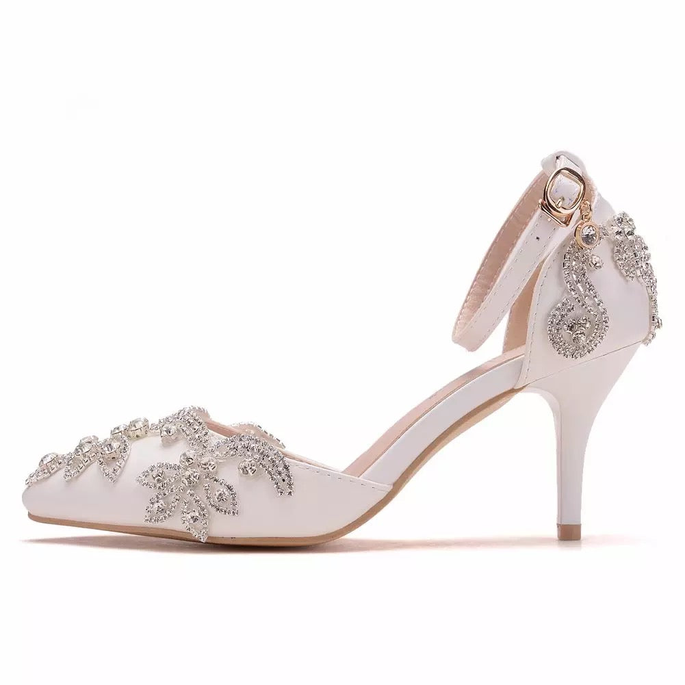 CRYSTAL EMBELLISHED WHITE PUMPS