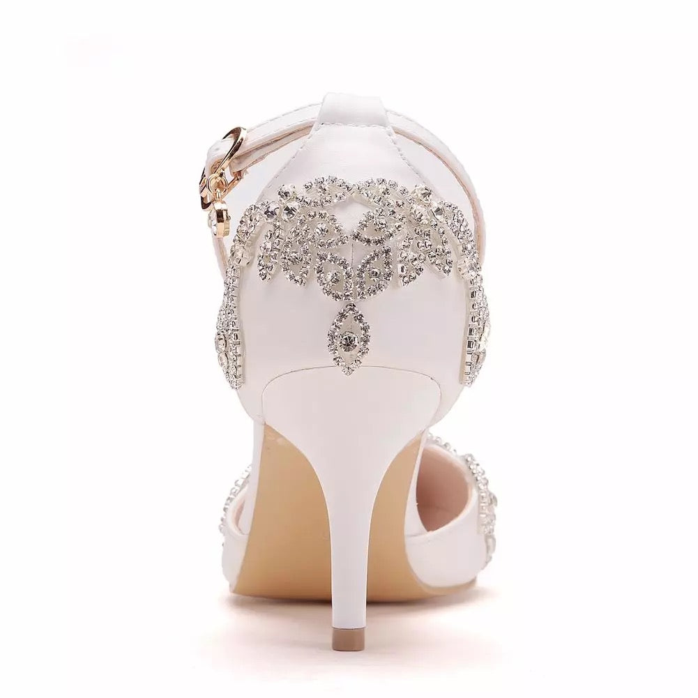 CRYSTAL EMBELLISHED WHITE PUMPS