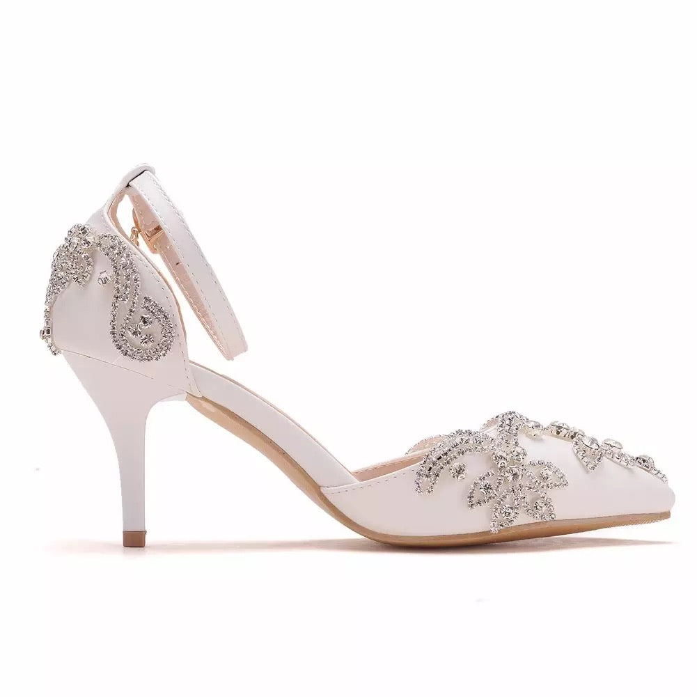 CRYSTAL EMBELLISHED WHITE PUMPS