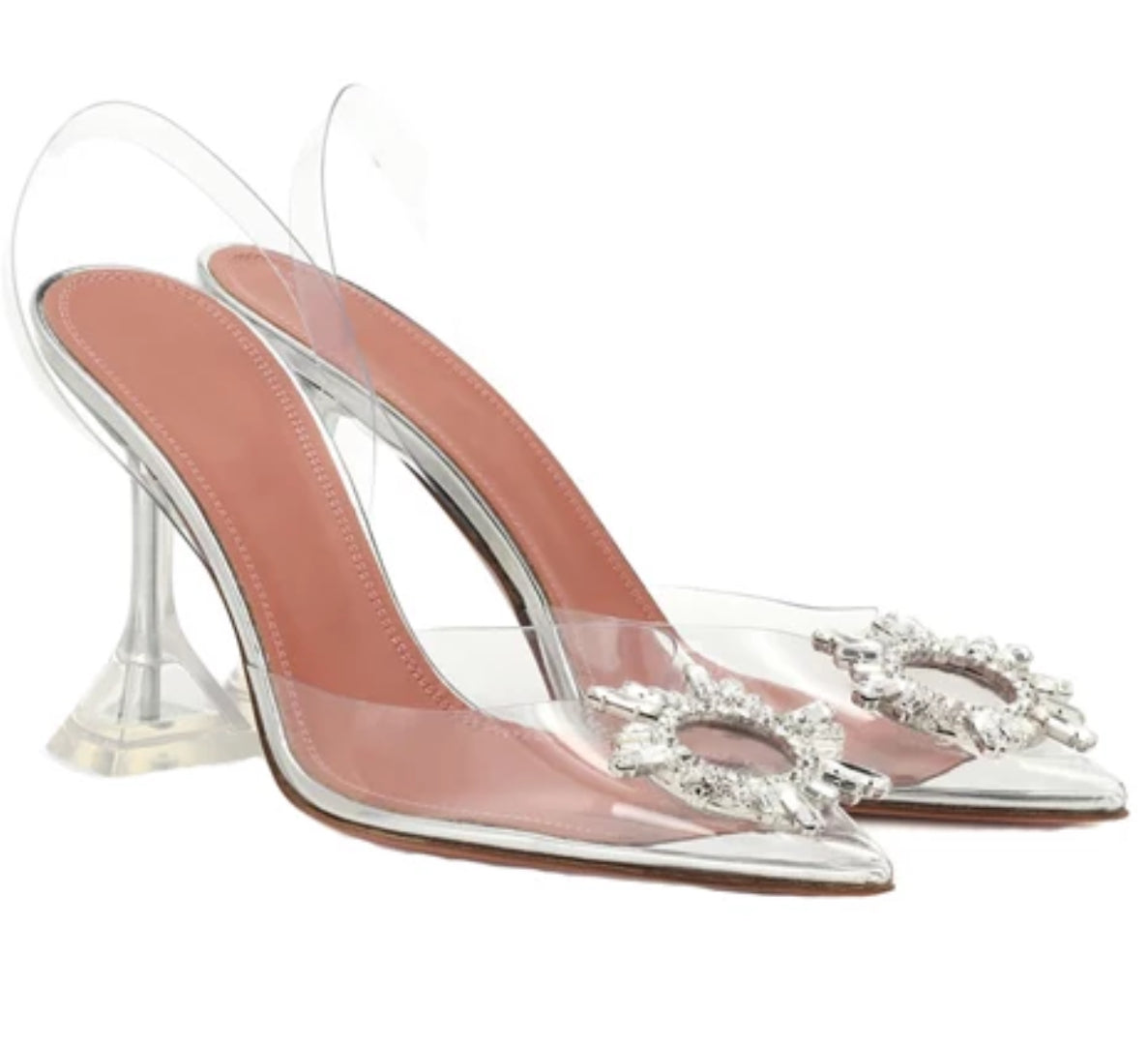CLEAR CRYSTAL BROOCH PUMPS