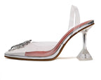CLEAR CRYSTAL BROOCH PUMPS