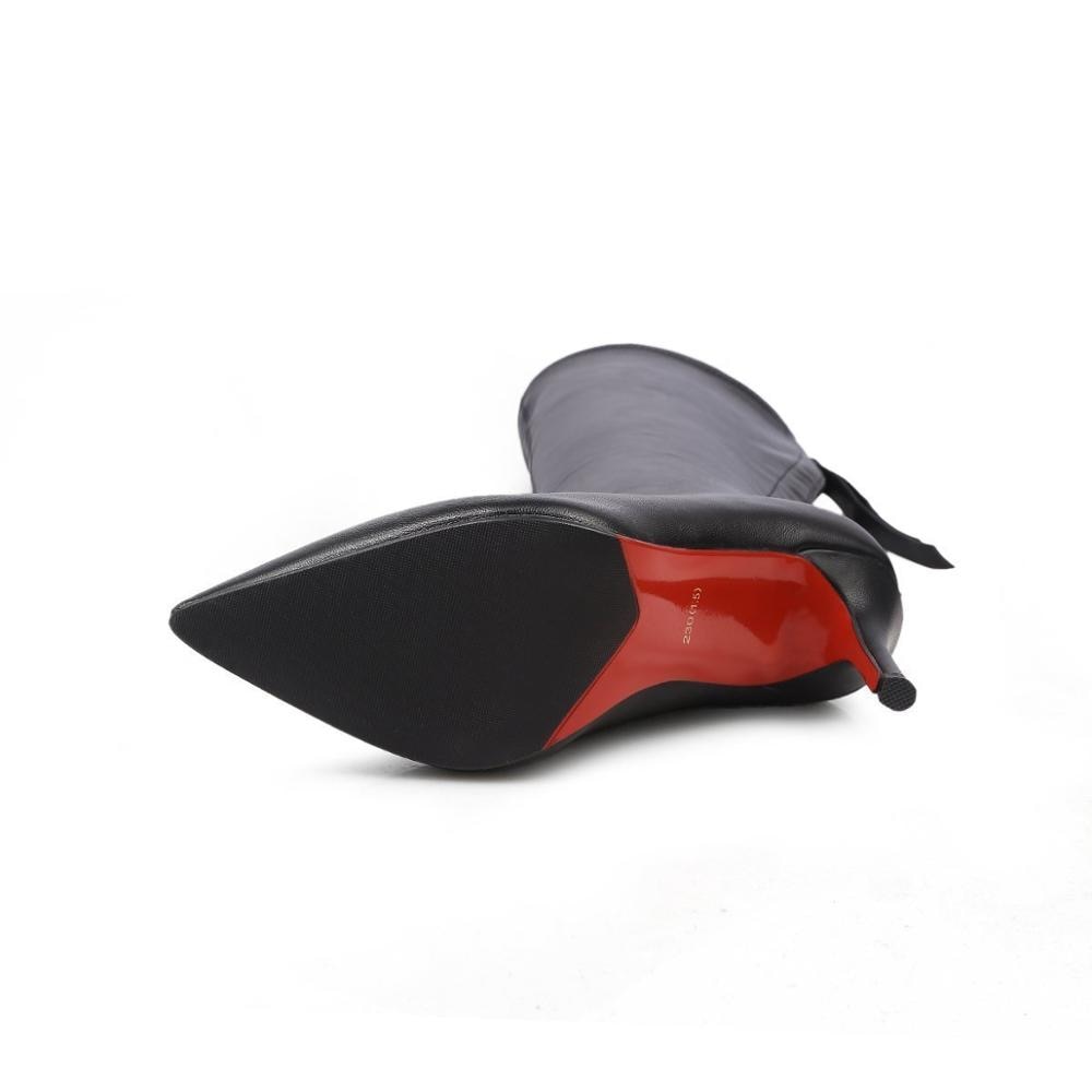 BLACK STILETTO BOOTS WITH RED SOLE