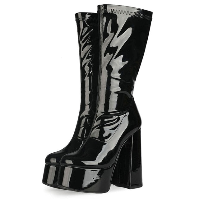 PLATFORM CALF HIGH BOOTS