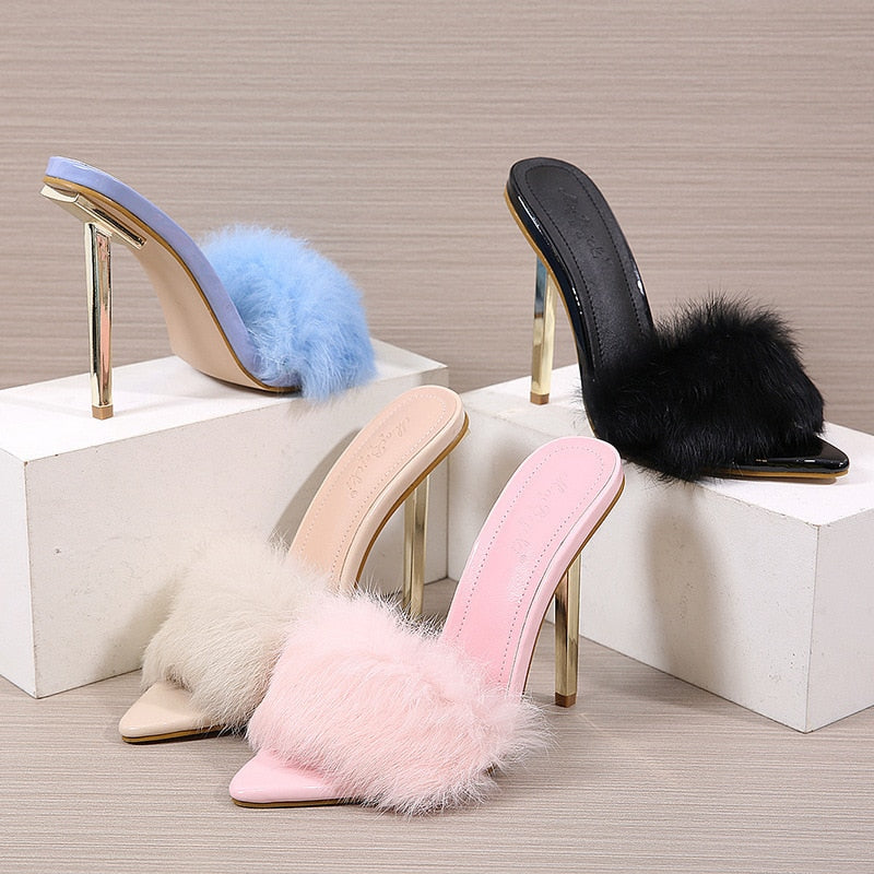 FAUX FUR STRAP STILLETOS