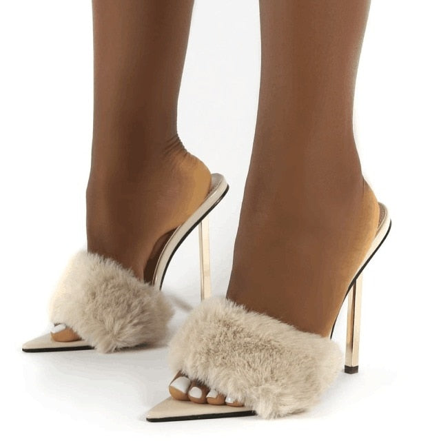 FAUX FUR STRAP STILLETOS