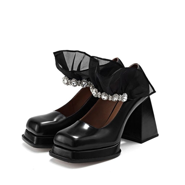 CRYSTAL STRAP PLATFORM PUMPS