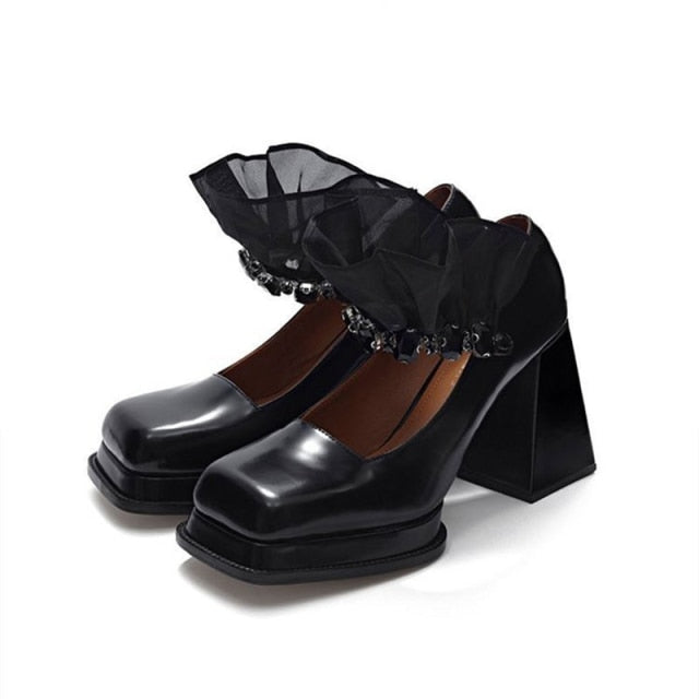 CRYSTAL STRAP PLATFORM PUMPS