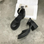 Load image into Gallery viewer, LOW HEEL BLACK STRAP PLATFORMS (CLOSED-TOE)

