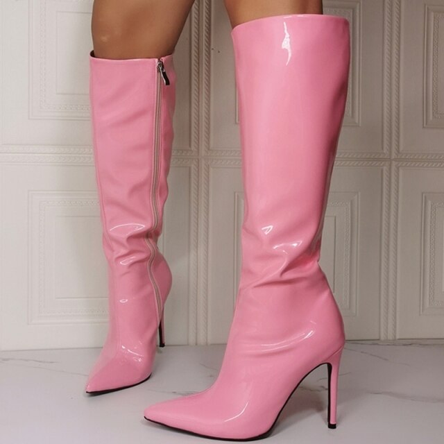 PINK KNEE-HIGH STILETTO BOOTS