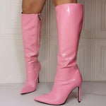 Load image into Gallery viewer, PINK KNEE-HIGH STILETTO BOOTS
